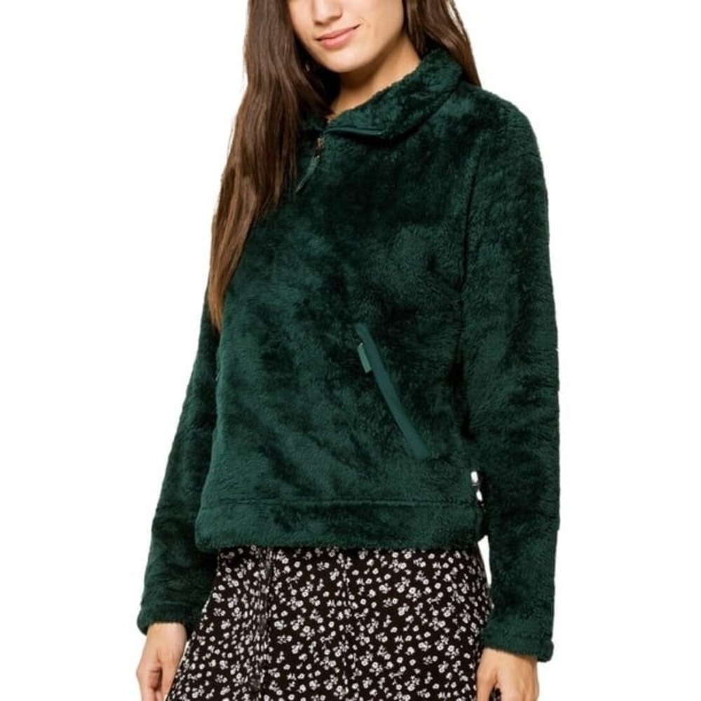 The North Face Furry Fleece Pullover Women Small Green Quarter Zip Gorpcore Cozy